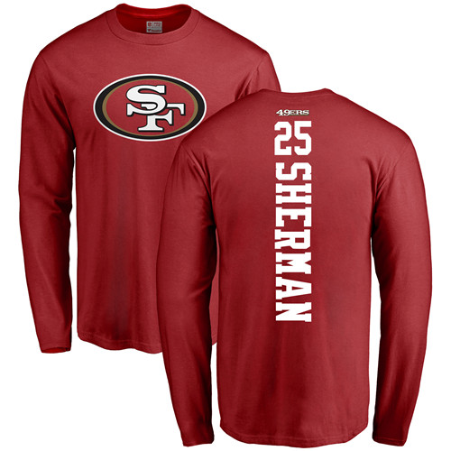Men San Francisco 49ers Red Richard Sherman Backer #25 Long Sleeve NFL T Shirt